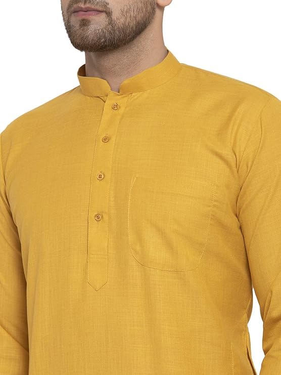 Solid Black Cotton Kurta With White Drawstring Pyjama Set | Long Sleeve Ethnic Wear Festive And Casual Events For Men4