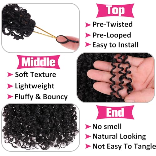 Unionbeauty 12 Inch Yanky Twist Crochet Hair 8 Packs Natural Black Pre-twisted Micro Passion Twist Crochet Hair Pre-looped Mini Spring Twist Crochet Braids Synthetic Crochet Hair for Black Woman 1B# - Image 4