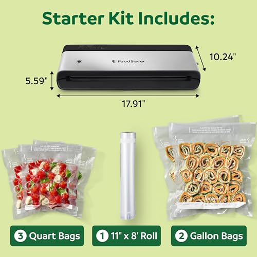 FoodSaver PowerVac Compact Vacuum Sealing Machine Stainless Steel & Black Vertical Storage VS0150 | Preserves freshness reduces bag waste for both dry and wet food by FoodSaver - Image 3