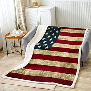 Loussiesd American Flag Fleece Throw Blanket Usa Patriotic Plush Blankets and Throws for Men Adults Soft Lightweight Fuzzy Blanket for Bed Sofa 50"x60"