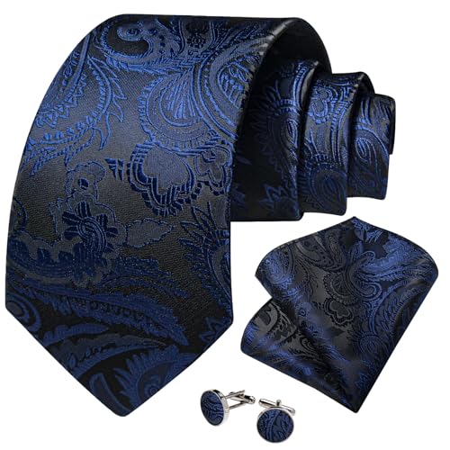 Image of DiBanGu Mens Paisley Tie Sets Silk Jacquard Woven Floral Necktie and Pocket Square Cufflinks Wedding Business Party