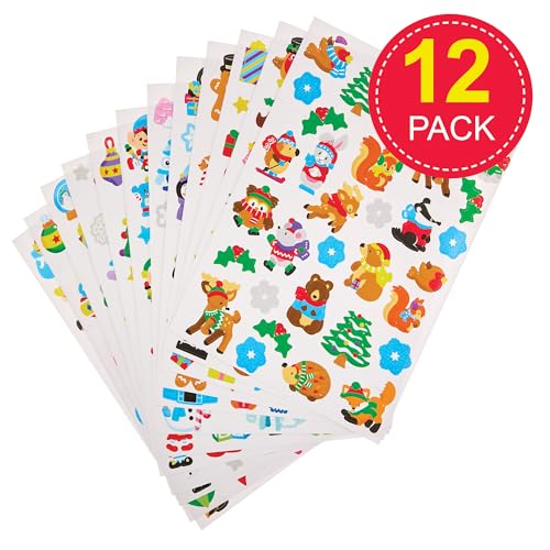 Baker Ross FX740 Christmas Mini Party Sticker Sheets - Pack of 12, Christmas Party Bag Filler and Stocking Filler - Image 2
