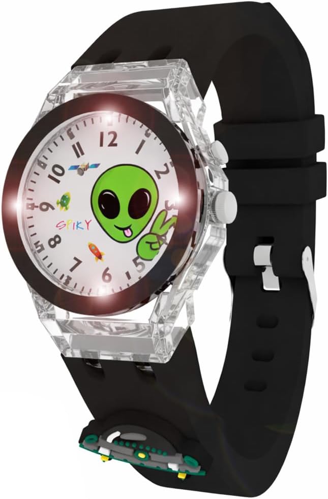 SPIKY Analog Watch for Kids | 3D Cartoon | 7 Multicolor LED Luminous Lights with Silicone Strap | Unisex Best Birthday Gift | Analogue Wrist Watches for Boys & Girls | Age 3-10 yrs