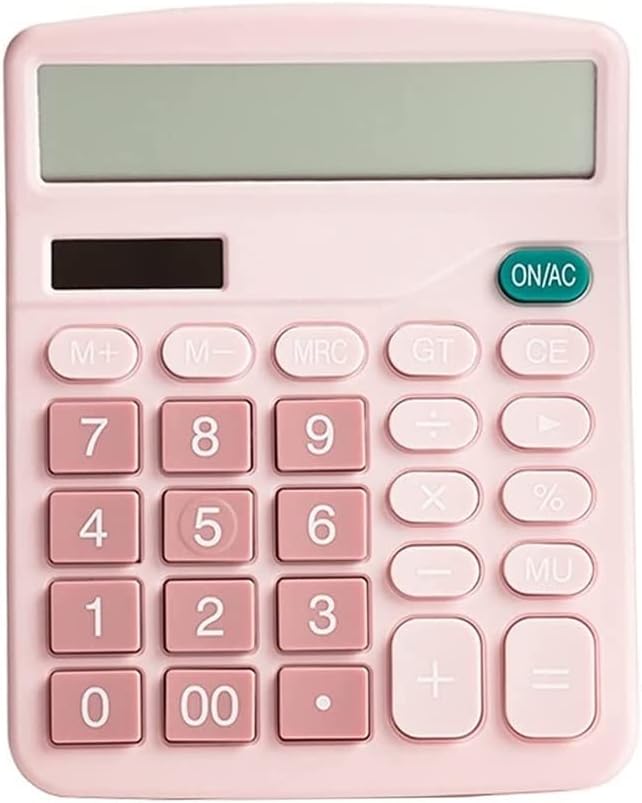 Desktop Calculator 12 Digit with Large LCD Display and Sensitive Button, Solar and Battery Dual Power, Standard Function for Office, Home, School Big Sensitive Button (Color : Pink) (Pink)