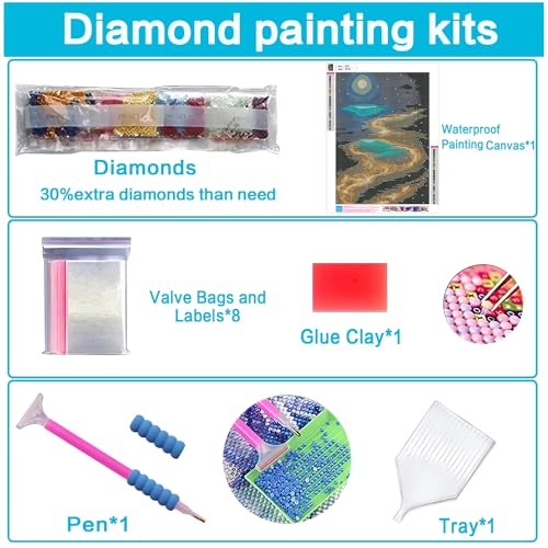 Ausanrl Beach Diamond Art Kits for Adults-Moonlight Beach 5D Diamond Art Painting Kits for Adults Beginners,Moon Gem Art Kits for Adults,Gift Home Wall Decor 12x16inch