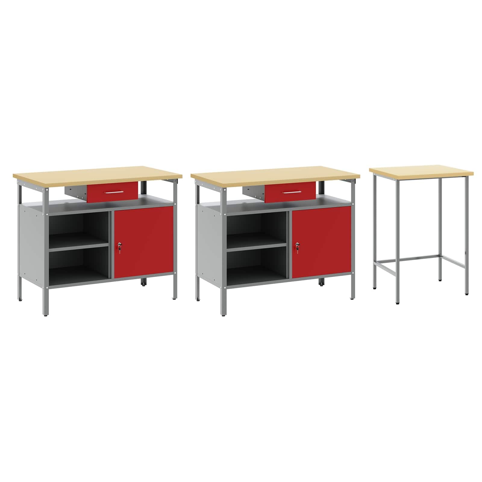 vidaXL Conjunto de Banco de Trabajo con cajón 3 pcs Negro y Gris, Organización de Taller, Banco de Trabajo Rectangular, estantería Resistente, Superficie Ajustable, soluciones de Almacenamiento