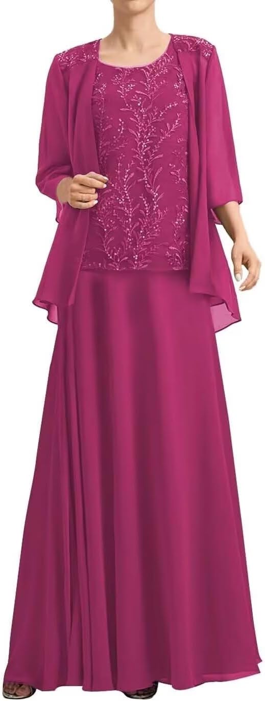 2 Pieces Mother of The Bride Dresses for Women Plus Size Chiffon Applique Grandmother of The Bride Dresses with Jacket CD004