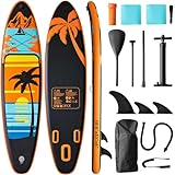 Sunset Design Inflatable Stand Up Paddle Board 320cm, SUP Board Set mit Zubehör, rutschfest & stabil, perfekt für Anfänger, Yoga & Freizeit,3 Finnen, stabiles SUP für Wandern und Surfen