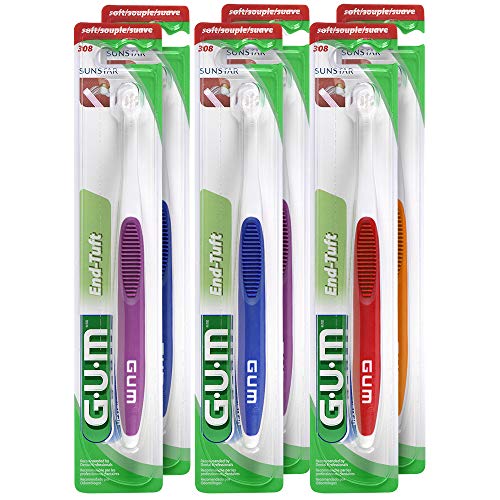 GUM End-Tuft Toothbrush for Hard-to-Reach Areas, Soft Bristles (Pack of 6)