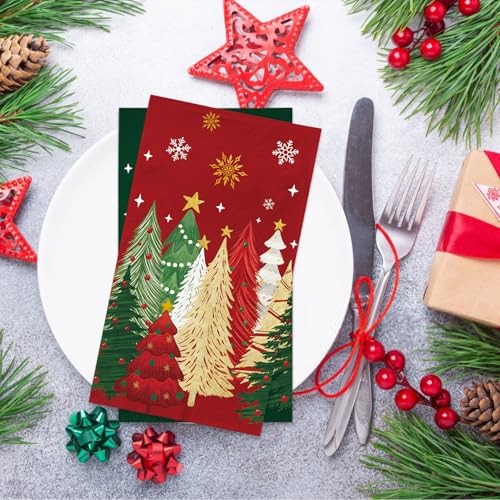 100 Christmas Guest Napkins Snowflake & Tree Disposable Paper Christmas Cocktail Guest Hand Towel for Xmas Party Table Dinner Kitchen Bathroom – Image 4
