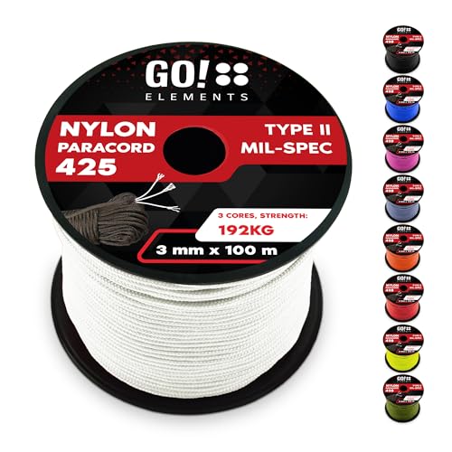Paracord 425 Typ II | ø 3mm - 9 Kerne - max. 192 kg | 100% Nylonschnur, Allzweckseil - reißfest | Nylonseil, Armband, Hundeleine, Survival & Outdoor Seil