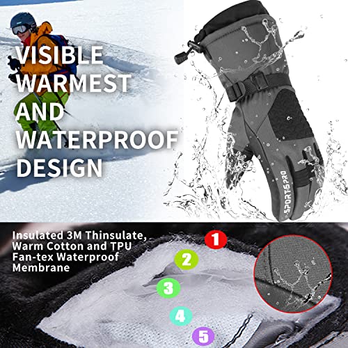 Thinsulate Mens Ski Gloves, Waterproof Insulated Cold Weather Snow Winter Gloves With Touchscreen Pu Leather Palm For Men Snowmobile Skiing Snowboard Sledding Outdoor Sports (Black Leather, L) #TOP1