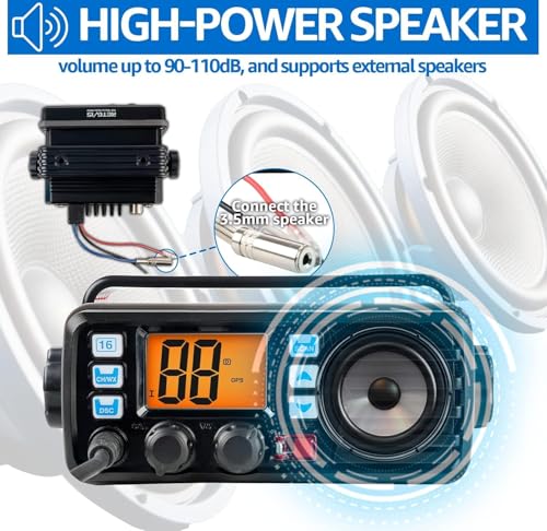 Image of Retevis RM20 Fixed Mount Marine Radio with Built-in GPS DSC, Antenna Kit | Sailing Club & School, 110dB Speaker, NOAA Weather Alert, US /Canada /International Channels, Fiberglass Antenna, 7 Meter Cable