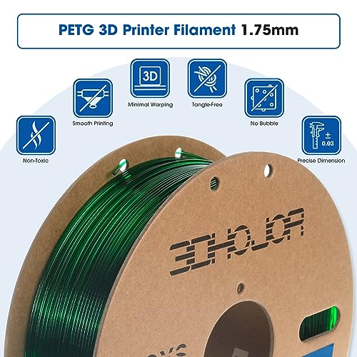 Image of 3DHoJor PETG Filament 1.75mm, PETG 3D Printing Filament, 2.2 LBS (1KG) Cardboard Spool, Fit Most FDM 3D Printer, Green