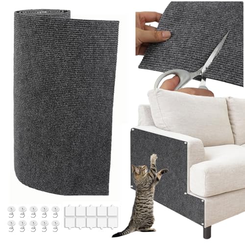 Cat Scratch Couch Furniture Protector, Trimmable Self-Adhesive Cat Scratch Carpet, DIY Climbing Cats Scratch Mat for Covering Cat Scratching Post and Wall & Door Protector from Cat Claws (Dark Grey)