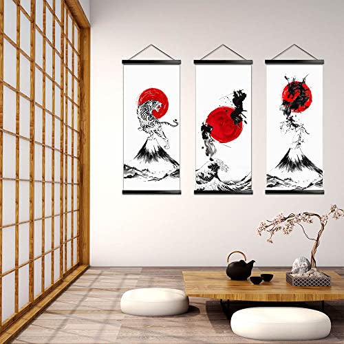 Mboufoey Japanese Samurai Canvas Print Hanging Poster Original Art Dragon And Tiger Warrior Painting Wood Framed Ready To Hang Artwork For Wall Living Room Bedroom Karate Hall Sushi Restaurant Home Decorations (Black,40X90Cm 3Pcs) #TOP1