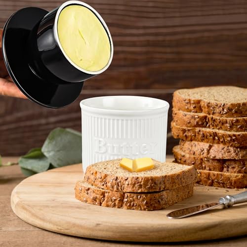 Schwarz-Weiß-Butterbehälter erweicht Butter sicher bei Raumtemperatur, wassergekühlte Butterschale mit Wasserlinien-Keramik… – Ansicht 6