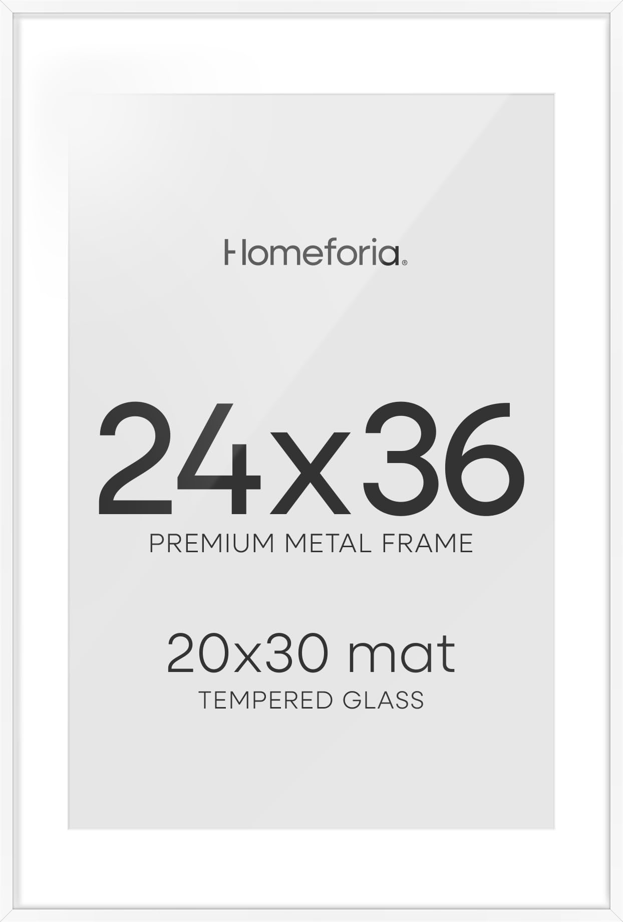 Homeforia 24x36 Picture Frame White, High End Metal 24 x 36 Large Poster Frames with Mat 20 by 30 inch Photo, 24x36 Thin Frame Matted to 20x30 in Print, 36x24 Frame, Tempered Glass, Wall Kit, Set of 1