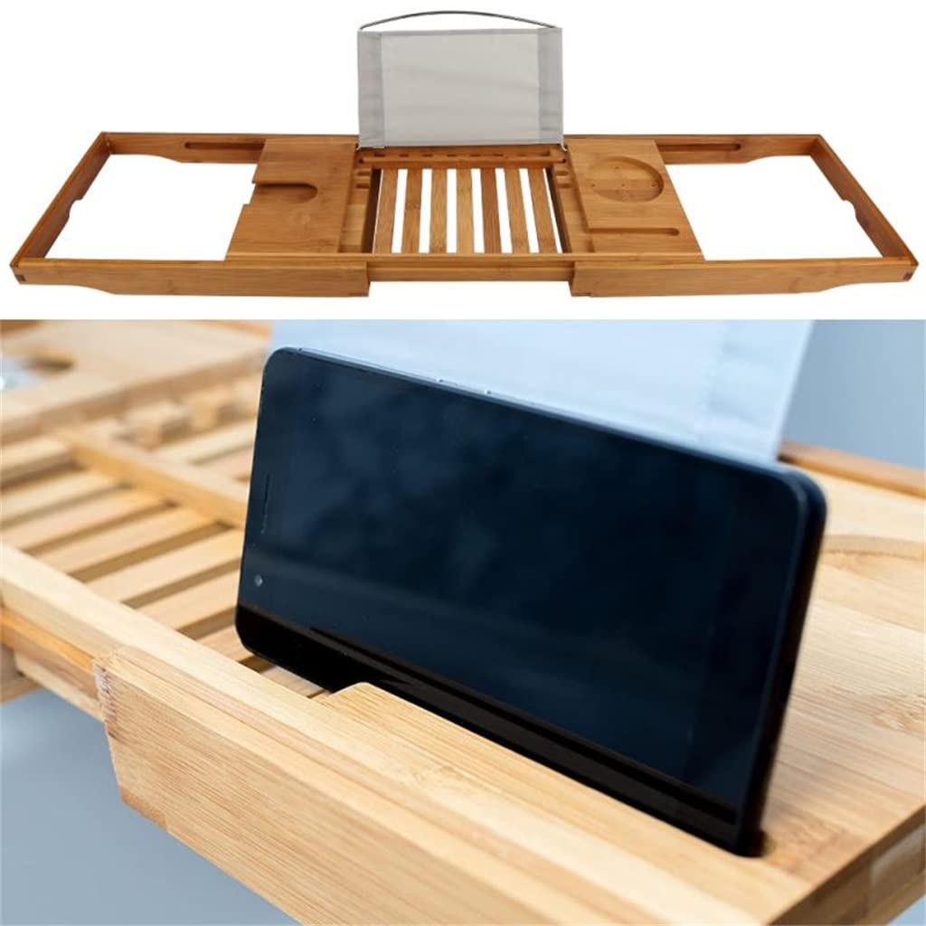 Bandeja de bambú para bañera, soporte de almacenamiento ajustable para relajación de spa, fácil organización y accesorio ordenado para artículos esenciales para el baño