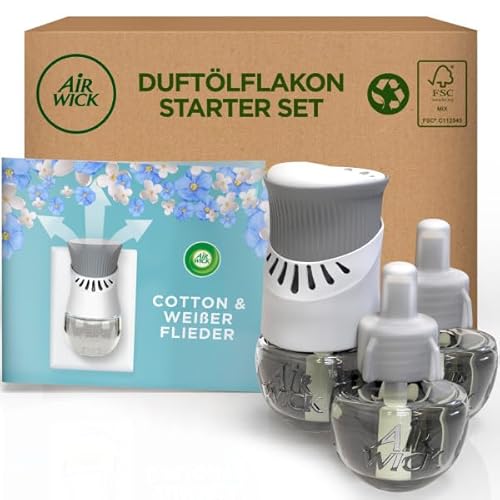 Air Wick Duftstecker – Starter Set mit 3 Nachfüllern – Raumduft Cotton und Weißer Flieder – 1x Gerät und 3 x 20 ml Öl Air Wick Duftstecker – Starter Set mit 3 Nachfüllern – Raumduft Cotton und Weißer Flieder – 1x Gerät und 3 x 20 ml Öl