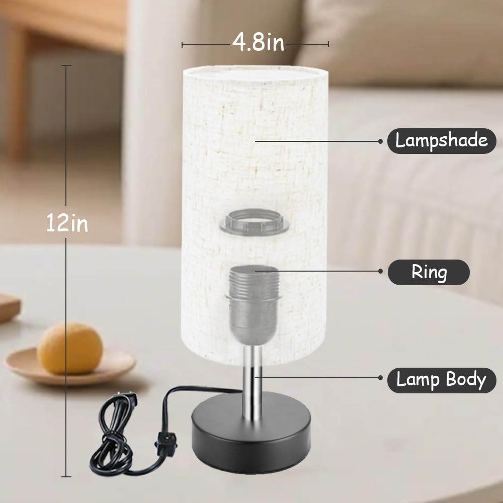 HoperBriwght Bedside Lamps with 3 Color, Table Lamp for Bedroom, Lamps for Night Stands with Linen Lampshades, Small Table Lamp for Living Room, Office (Bulb Excluded) (Black)