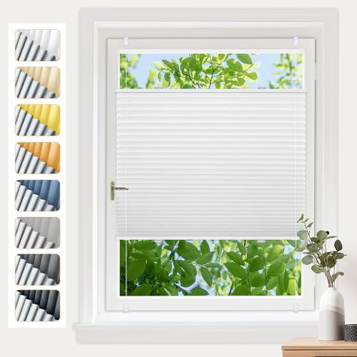 Grandekor Estor plisado opaco sin agujeros, color blanco, 45 x 130 cm (ancho x alto), estor plisado opaco, con protección visual y protección solar para ventanas y puertas
