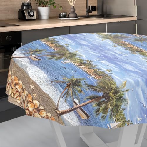 ANRO Oilcloth Tablecloth Washable Oilcloth Garden Tablecloth Outdoor Indoor Round 140 cm Cut Edge Holiday