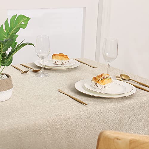 image for JIUZHEN Faux Linen Rectangle Tablecloth - Wrinkle and Stain Resistant 