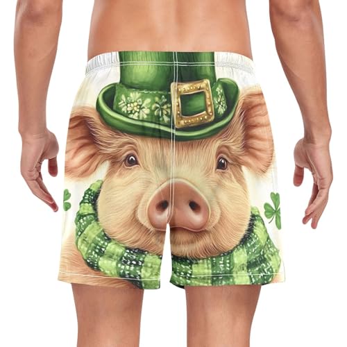 Mens Swim Trunks with Liner, Pig Cute Stpatricks Day Cool Quick Dry Beach Swim Shorts, Swimwear Bathing Suits S2