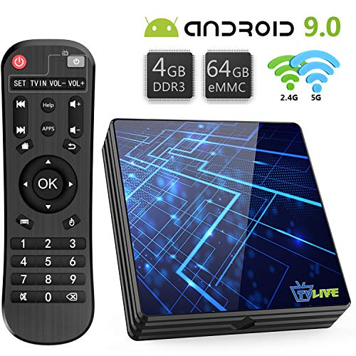 Última 9.0 TV Box 【4GB RAM+64GB ROM】 Livebox Android TV Box RK3318 Quad-Core 64bit Cortex-A53 Soporte 2k*4K, WiFi 2.4G/5G,BT 4.1,...