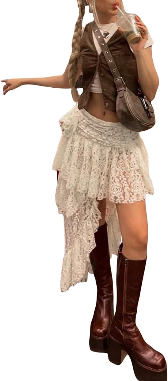 Gonna corta da donna in pizzo Y2k Steampunk gotico minigonna estiva asimmetrica con volant gonna a pieghe Streetwear