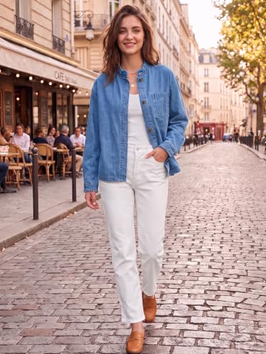 Flowyair Womens Denim Shirt Casual Button Down Ruffle Jean Fall Tops - image 5