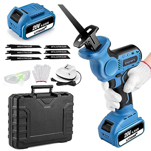 Lepmerk 20V Cordless Reciprocating Saw, Max 3000SPM with LED Light, 4.0Ah Battery & Fast Charger, 6 Blades for Wood, PVC & Metal Cutting for DIY Projects, LEP2023511
