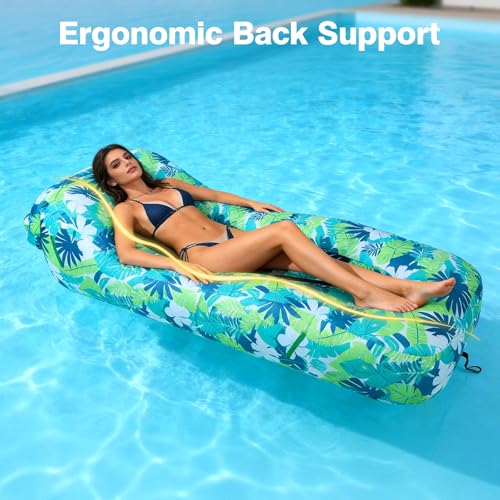 Image of TOBTOS Pool Lounge Float with Canopy, Portable Wind Inflatable Pool Floats for Adults with Headrest & Storage Space, Inflatable Couch for Swimming Pool,Beach