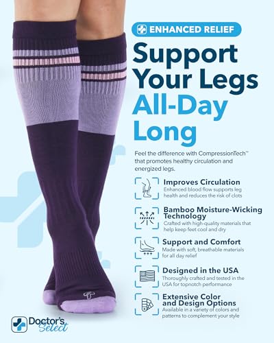 Image of Doctor's Select Bamboo Viscose Light Compression Socks for Women & Men - 3 Pairs, 8-15 mmHg Compression Socks, Knee High