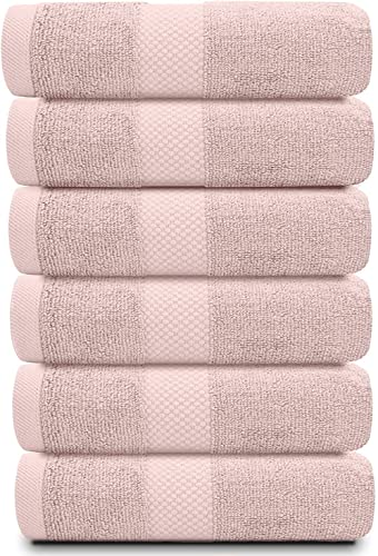 Image of White Classic Luxury Pink Hand Towels - Soft 100% Turkish Cotton | Highly Absorbent Hotel spa Bathroom Towel Collection | 16x30 Inch | Set of 6