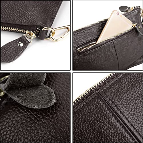 Image of YALUXE Genuine Leather Wristlet Handbags Purses Cell Phone Pocket Clutch Wallet Crossbody Bags for Women