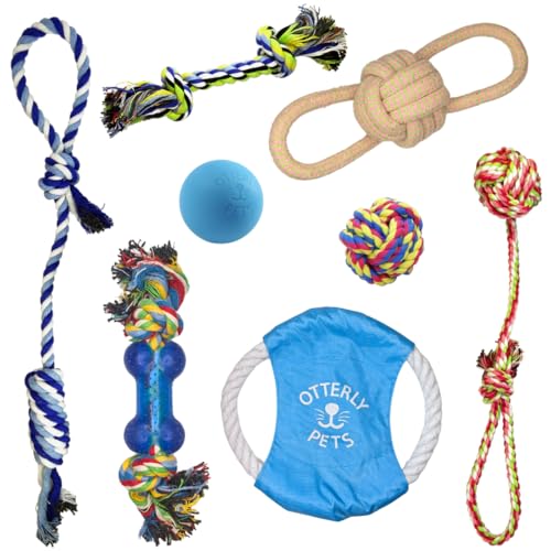 Otterly Pets Dog Toys (8-Pack) - Assorted Tough Ropes and a Single Near Indestructible Natural Rubber Ball for Small to Medium Dogs