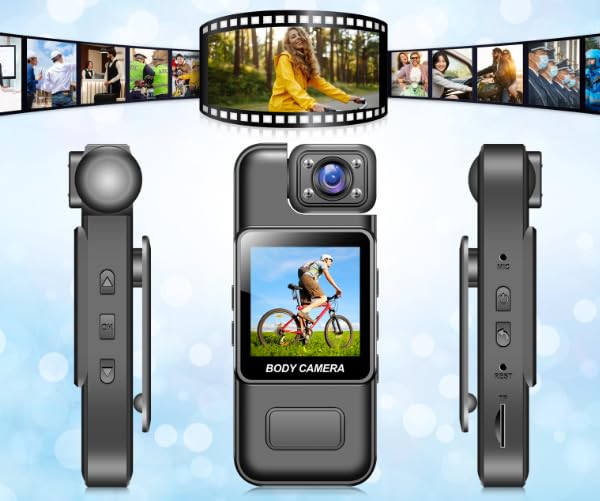 Image of Mini Body Camera 1080p Video Recorder with Audio - 180 Rotatable Lens, Night Vision, Motion Detection & 1.3 inch Screen. Wearable Pocket Cam for Security & Home (USB-C)