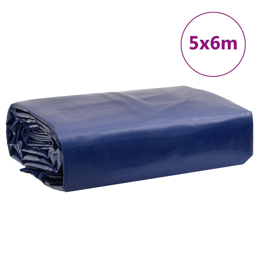 Abdeckplane Blau 5x6 m, 650 g/m² Canvas mit PVC-Beschichtung, reißfest, wasserdicht, UV- und schimmelbeständig, mit verstärktem Rand und Ösen, ideal als Regenschutz für Garten, BAU, Camping