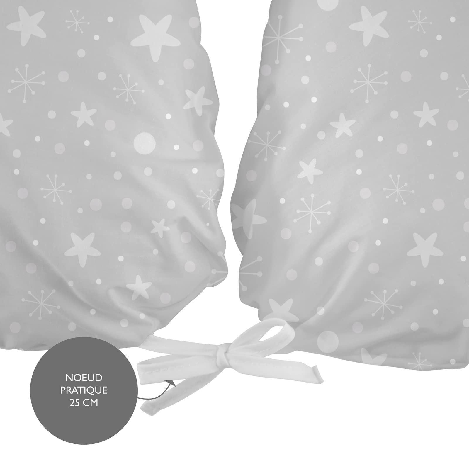 Naf Naf Coussin XXL d'allaitement et de Grossesse Confortable pour Dormir Multifonctionnel Certifié Oeko-Tex sans Produit Chimique Housse Fabriqué en Europe (Gris Motif Blanc)