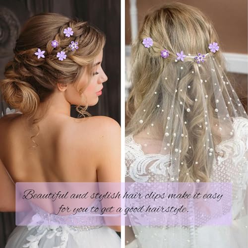 TELAIN 20pcs Mini Flower Hair Clips with Rhinestones, Purple, 1 count (Pack of 20) - Image 4