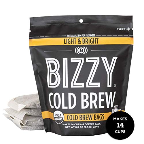 Bizzy Organic Cold Brew Coffee Light Bright Blend Coarse Ground Coffee Brew Bags 4 Count Makes 14 Cups