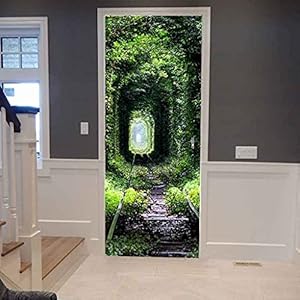 UIMXYZD 3D deurmuurschilderingen deurposter zelfklevende waterdichte deursticker vinyl groen bos trein spoor…