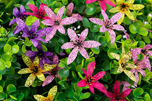 Artificial Flowers In Hanging Basket Planter For Home Decoration, Daisy With Boxwood Leaves For Outdoor Garden Yard, Metal Coconut Lining Basket With Faux Plant Greenery, Mixed Color #TOP1