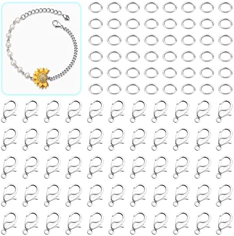 Lobster Clasps for Jewelry Making, 300 Pcs Jewelry Clasps and Closures Lobster Claw Clasps with Jump Rings for Necklace Bracelets (Silver)