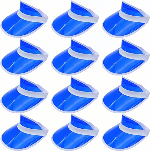 Image of 12 Pack Unisex Sun Visors Plastic Transparent Candy Color Poker Hat for Sports Outdoor Summer Beach Activities