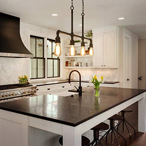 Log Barn Pendant Lighting For Kitchen Island, 4-Light Farmhouse Industrial Lighting In Black Metal, 44" Linear Dining Room Lighting Fixtures Hanging #TOP2