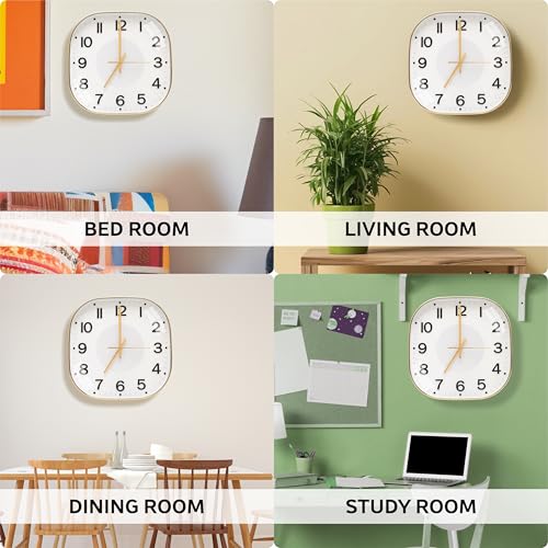 Image of TEKCOOL Plastic Analogue Wall Clock 12 inch Silent Quartz Decorative Wall Clock Non-Ticking Classic Clock Battery Operated Round Easy to Read for Room /Home /Kitchen /Bedroom /Office /School.White Gold'