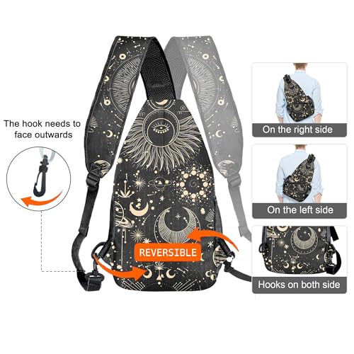 Sun and Moon Printed Sling Bag for Women Men Small Crossbody Sling Backpack Travel Hiking Boho Style Daypack Sun and Moon Chest Shoulder Bag4